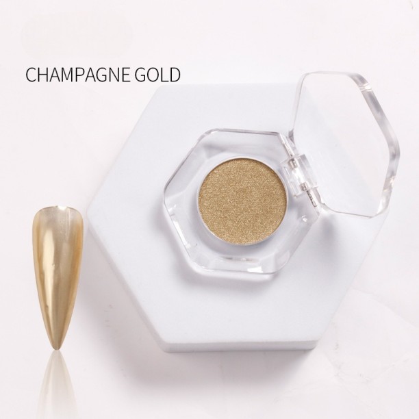 Aurora Products Solid Metallic Mirror Powder in Clear Flip Case - Champagne Gold