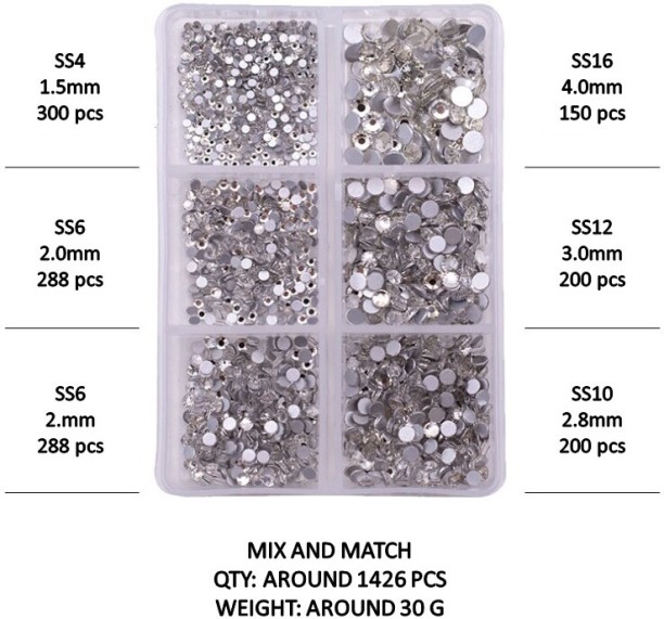 Aurora Products Mixed Gem Stones Palette Nail Art - Round Shape Flat Base