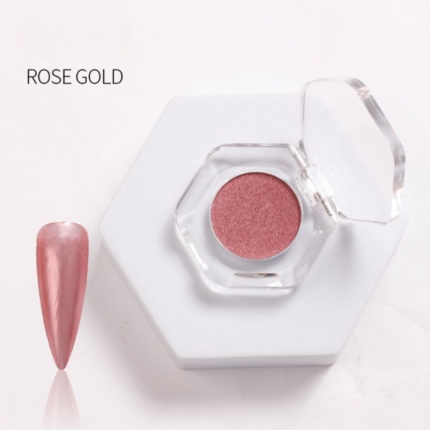 Aurora Products Solid Metallic Mirror Powder in Clear Flip Case - Rose Gold