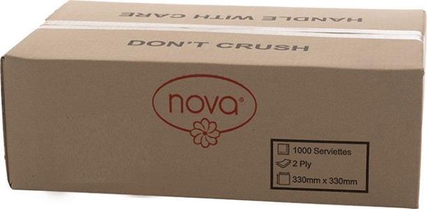 NOVA 2Ply Serviettes 330x330 1000 x Pack (Supa) White Paper Napkins