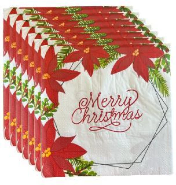 Buzz Fire Merry Christmas Themed Serviettes Red, White Paper Napkins