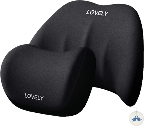 ALANES Ergonomic Headrest and Lumbar Cushions for Office Chair or Car Seat - Black Neck Pillow