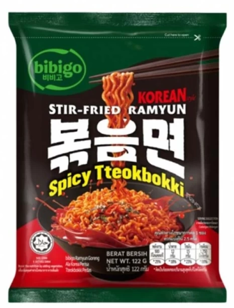 Bibigo Korean Stir-Fried Ramyun Noodles - Spicy Tteokbokki 122g - Case Instant Noodles