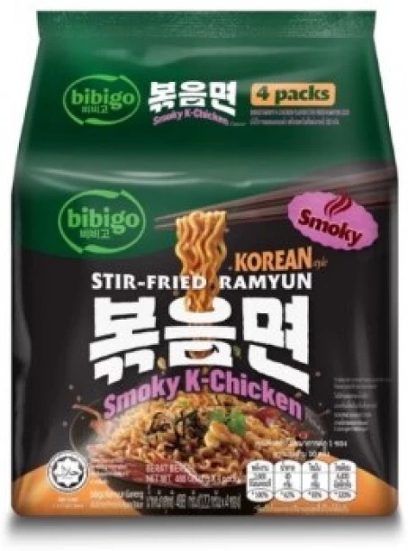 Bibigo Korean Stir-Fried Ramyun Noodles 4 Pack - Smoky K-Chicken Instant Noodles