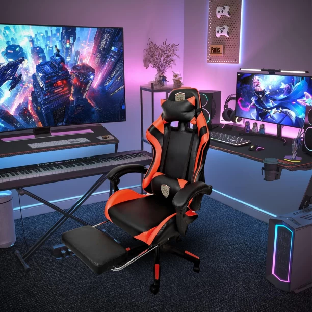 AFRISINO IMPORTS Gaming Chair with Footrest Office Adjustable Arm Chair