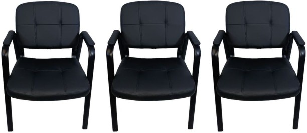SMTE Leather Office Chair set of 3 - Black Office Arm Chair