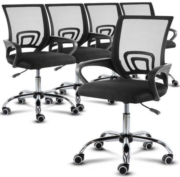 Aay Thing 5 Pcs Office Chairs Set Mid Back Chairs Ergonomic Computer Chairs Office Adjustable Arm Chair