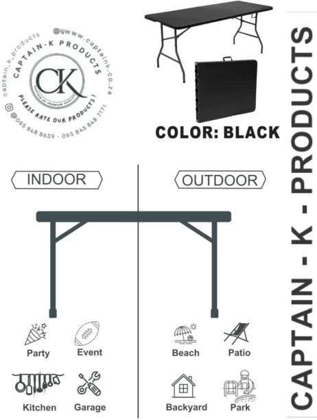 CAPTAIN K PRODUCTS Plastic Folding Table Black , Trestle Table Multipurpose Table