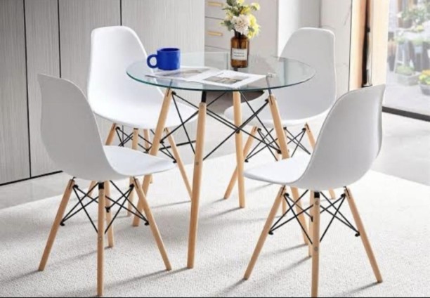 THE GREEN BLISS BOUTIQUE ROUND TABLE & 4 BEIGE CHAIRS Multipurpose Table