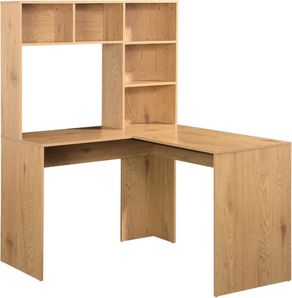 Anchor Wooden L-Shaped Computer Workstation Desk with Storage Shelves Multipurpose Table