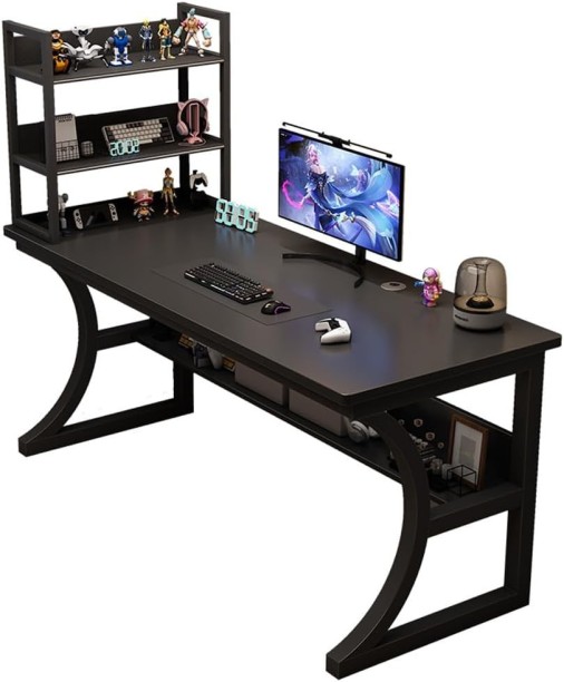GENERIC Modern black study desk with bookshelf Gaming Desk