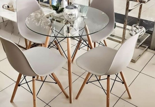 THE GREEN BLISS BOUTIQUE ROUND TABLE & 4 BEIGE CHAIRS Multipurpose Table