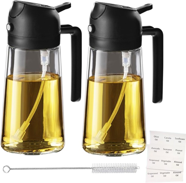 Shopnmore 2-in-1 Olive Oil Sprayer With Brush & Labels For Cooking, Air Fryer 500 ml Cooking Oil Sprayer Set