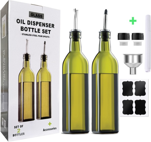 YouShang Oil Dispenser Bottle 2 Pcs 500ML with 2 Stainless Steel Pourers 500 ml Cooking Oil Dispenser Set