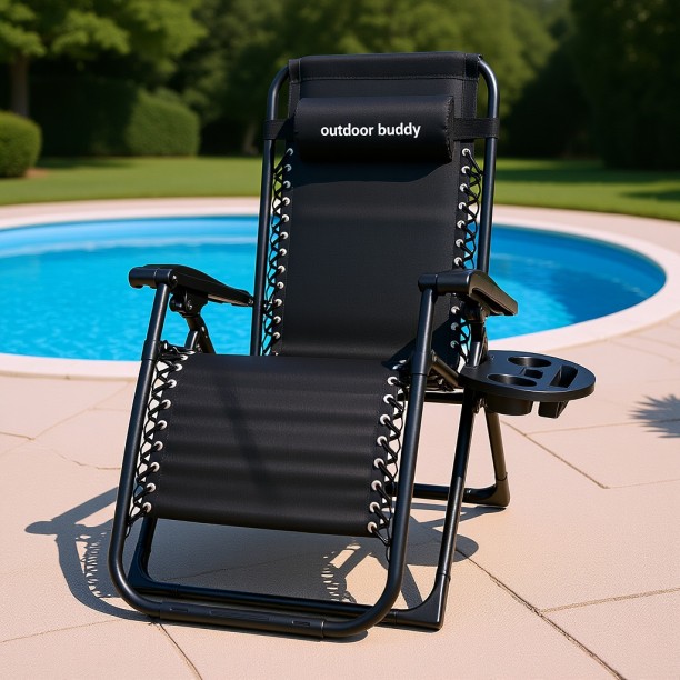 Outdoor Buddy Solara Ultimate Leisure Lounger (Black) - 150 kg Capacity Synthetic Fiber Folding Chair