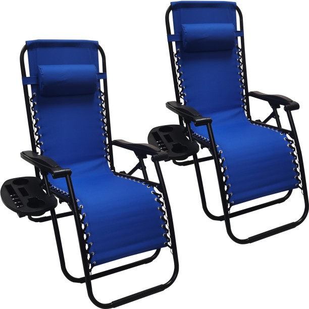 Artisan Furniture Warehouse Lounger Chair Outdoor Folding Recliner Chair Set of 2 Pillows Trays Fabric Lounger