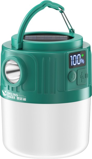 Smiling Shark YJ5801 Solar Led Camping Lantern USB Rechargeable Super Bright Digital Display, 6 Modes, USB Power Bank, Phone Charger with Remote Control Flood Light Outdoor Lamp