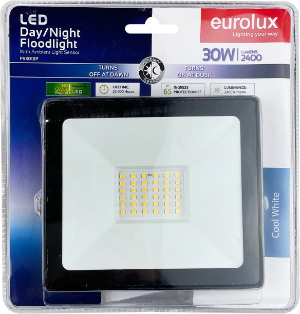 Eurolux Led 30W Floodlight Black With Day Night Sensor - Box Flood Light Outdoor Lamp