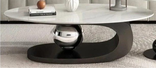 AK Coffee Table 2 in 1 Oval Rock Marble Finish Coffee Table