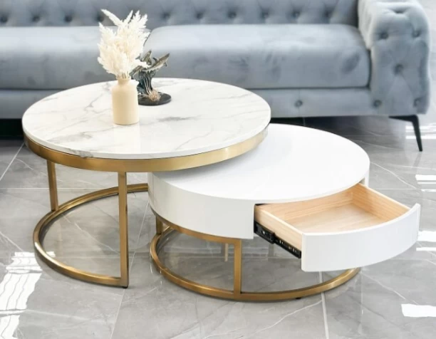 IK FUR Coffee Table Marble Top With Drawer Coffee Table