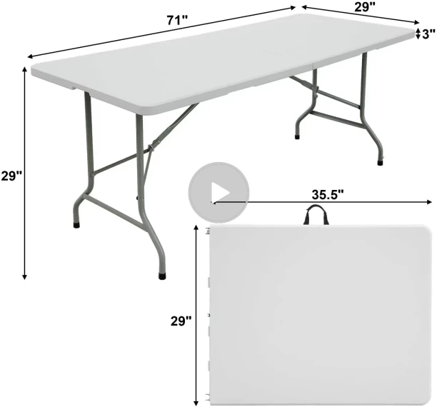 Muofhe's Homeware F-TBLE-WHT-2025 Folding Table