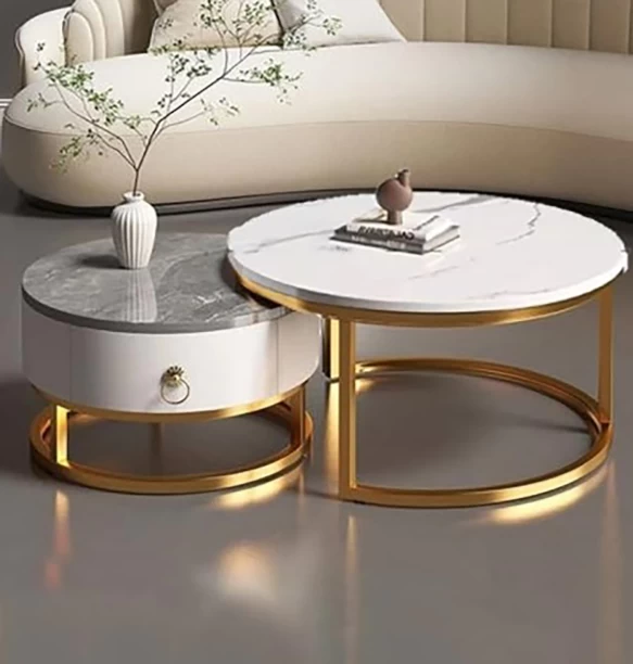 Luxury Round Coffee Table Set of 2 with Drawer Storage Coffee Table