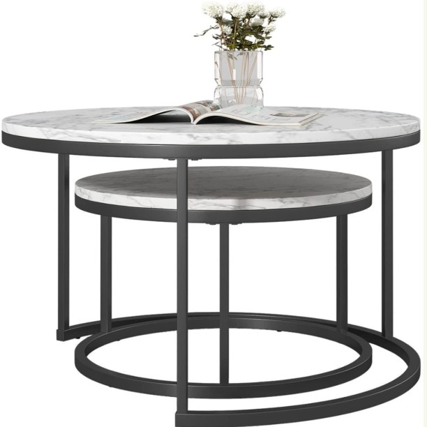 Generic CT-2 Marble Modern Living Room Round Two Sides Coffee Table