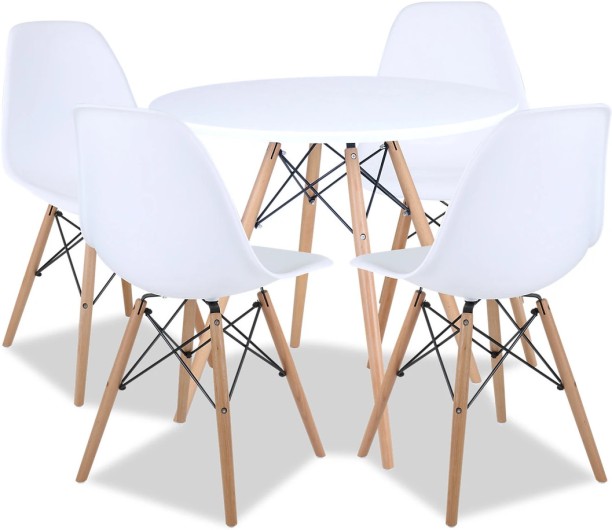 Eay Thing 80 cm White Round Coffee Table with 4 Chairs Multipurpose Table