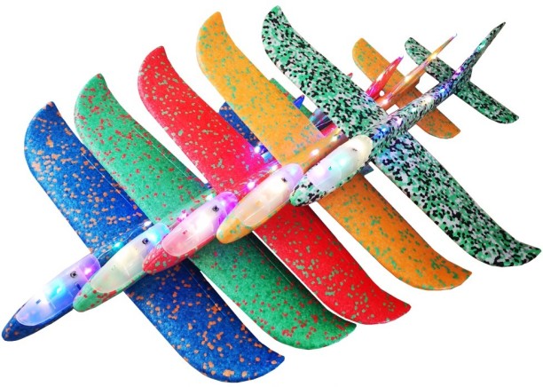 Umlozi Glider Throw Foam Airplane Large Throwing Foam Plane with Lights - 5 Pack