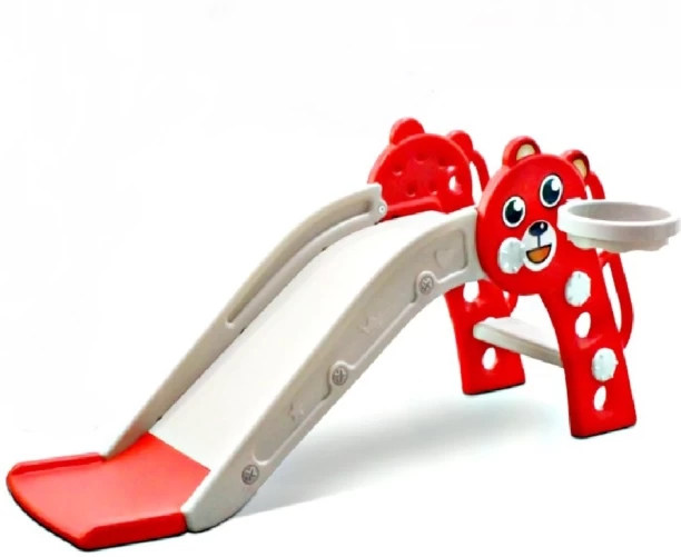 Ashcomonline 2-in-1 Kids Indoor & Outdoor Playground Slide With Basketball Hoop - Red Swings & Slide Combo