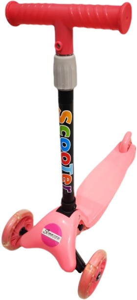 Umlozi Kids T-Bar Scooter- with Brake and Light Up Wheels - Pink Scooters