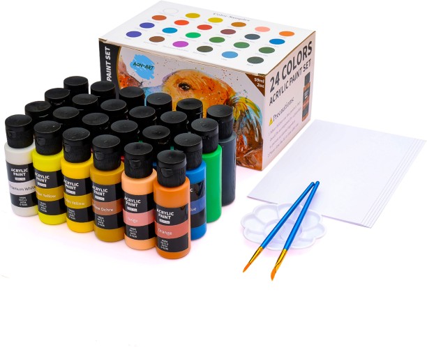 Aon-Art 24 Colours Acrylic Paint Set with Brushes and Canvas