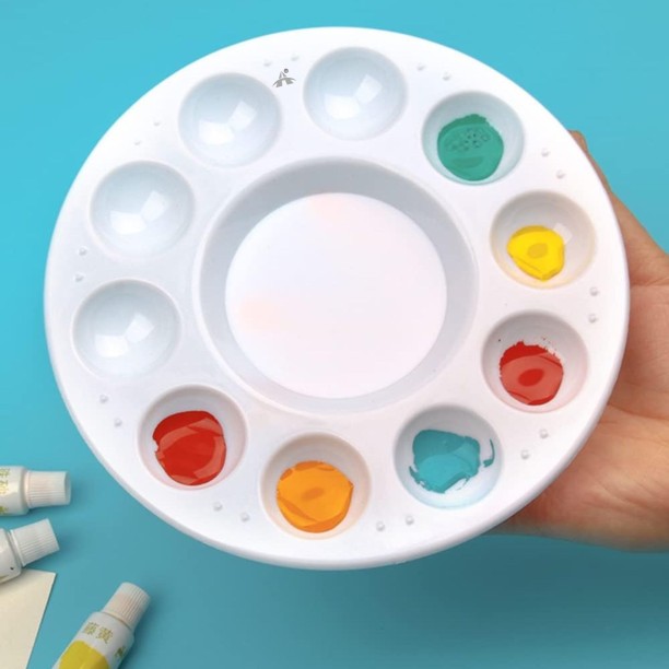 ALANES 3 Pieces Art Paint Tray Palette 10 Well Plastic Round Paint Tray