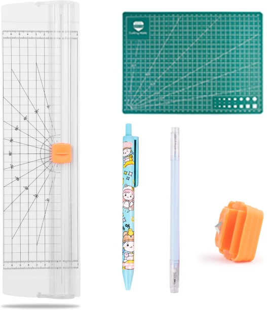 uuname A4 Paper Trimmer Paper Cutter Plus 1 Knife Pen 1 Double Head Pen 1 Blade 1 A4 Cutting Mat-810A4-White Hand-held Paper Cutter