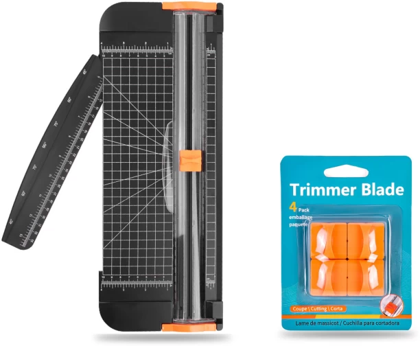 uuname Plastic Base A4 Paper Trimmer Paper Cutter with Automatic Security Safeguard and Side Ruler Plus 4 Replacement Blades. Guillotine Paper Cutter