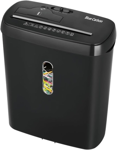 Blue Carbon Paper Shredder 8-Sheet Strip Cut for Home Office Shred CD Credit Card Straight Blade Paper Shredder
