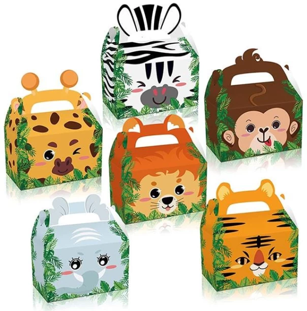 iKids Party Favor Box | Safari Animal | 12 Pcs Printed Card Stock Party Box