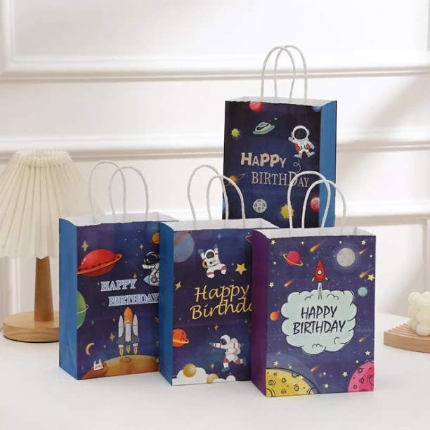 iKids Kraft Paper Party Bag | Space | 12 Pcs Printed Paper Party Bag