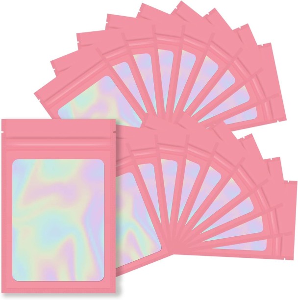 Miss Bliss Imports 200PK Resealable Holographic gift travel packaging food florist school bags -20x30cm- Pink Plastic Storage Pouch