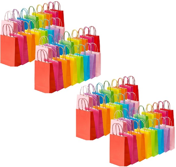 Cart In Mart 64 Pack Kraft Paper Gift Bags Bulk In 8 Colours -Small Gift Paper Bags Solid Paper Party Bag