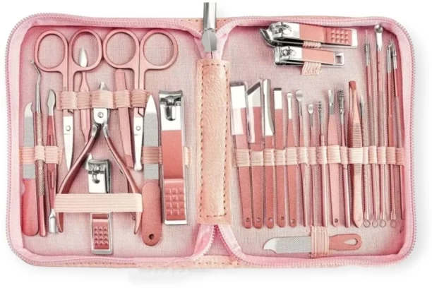 lilhe 18 Piece Manicure Set-Rose Gold Synthetic Box Pedicure Kit for Men & Women
