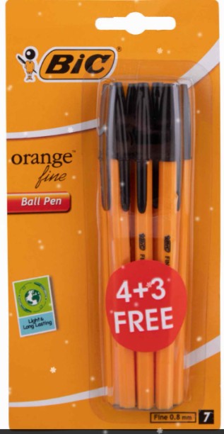 BIC Orange Ball Pen Fine 0.8mm Black 7 Pack Ball Pen