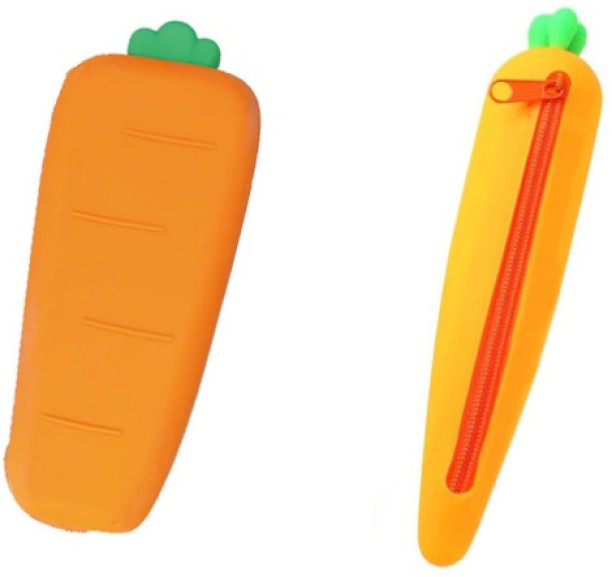 Miss Bliss Imports Pencil bag case Carrot shape Silicone Stationary School Kids 2 Pack Pencil Boxes