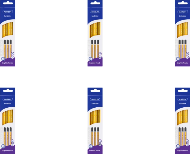 Marlin Scribblers HB End Dipped Pencil Blue & Yellow Striped Box 12's Round