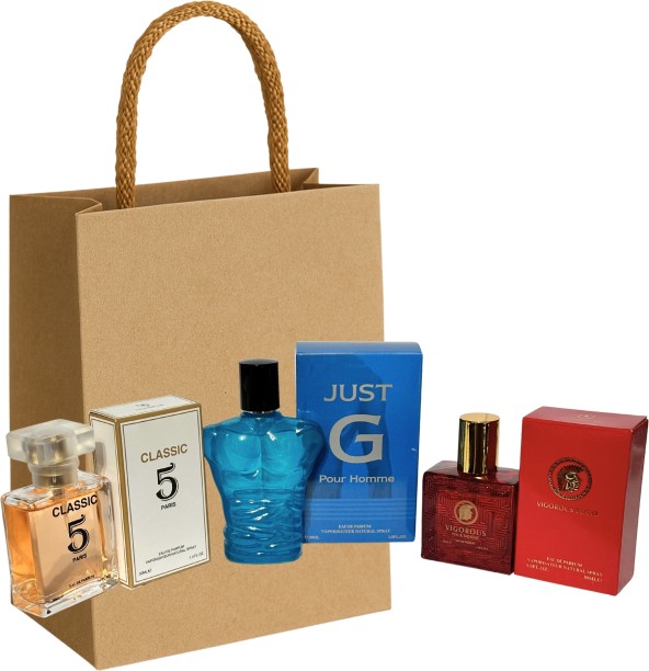Luca Perfume Vigorous Flame - Classic 5 - Just G | 3 Perfumes Men Set & Gift Bag COMBO | 3x30ml Eau de Parfum  -  Fresh for Men