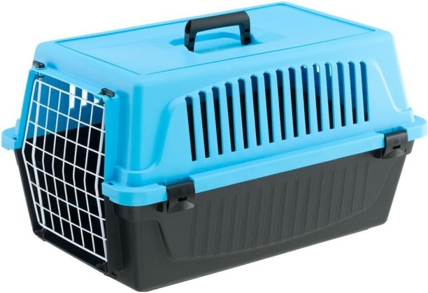 Ferplast Atlas 20 EL Pet Carrier – Blue – Hard-Sided Crate for Cats and Small Dogs – Secure, Ventilated Travel Kennel with Locking Door & Handle – Max Load 8kg M Pet Bed