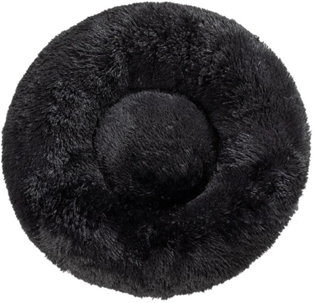 Lena Pet Calming Bed for Dogs Cats with Fluffy Plush Faux Fur - Black M Pet Bed