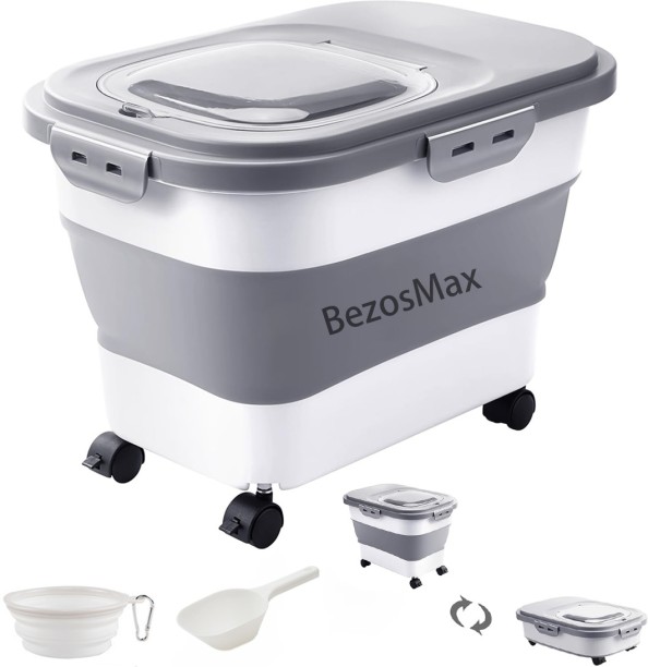 BezosMax 3 in 1 Dog Food Storage Container with Scoop and Bowl, Fits Up to 23lbs(10kg) for Dog Food, Cat Food, and Bird Feed Silicone Pet Bowl