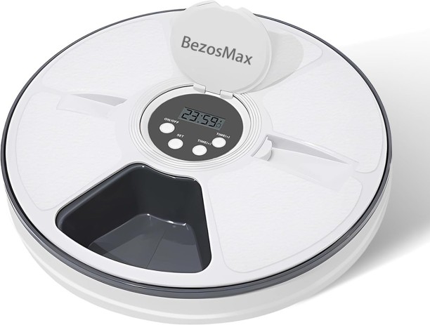 BezosMax 6 Meal Automatic Cat Feeder with Sound for Dry Food, Independent Food Dispenser with Portion Control & Battery Power, Portable Timed Feeder for Home Work Travel Early Morning Plastic Pet Bowl