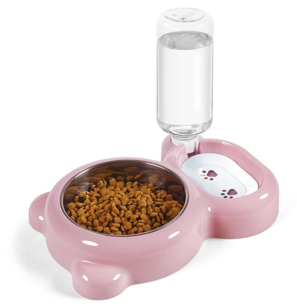 marevic Dog Bowls, Cat Food and Water Bowl Set with Water Dispenser and Stainless Steel Bowl for Cats and Small Dogs Plastic Pet Bowl & Bottle